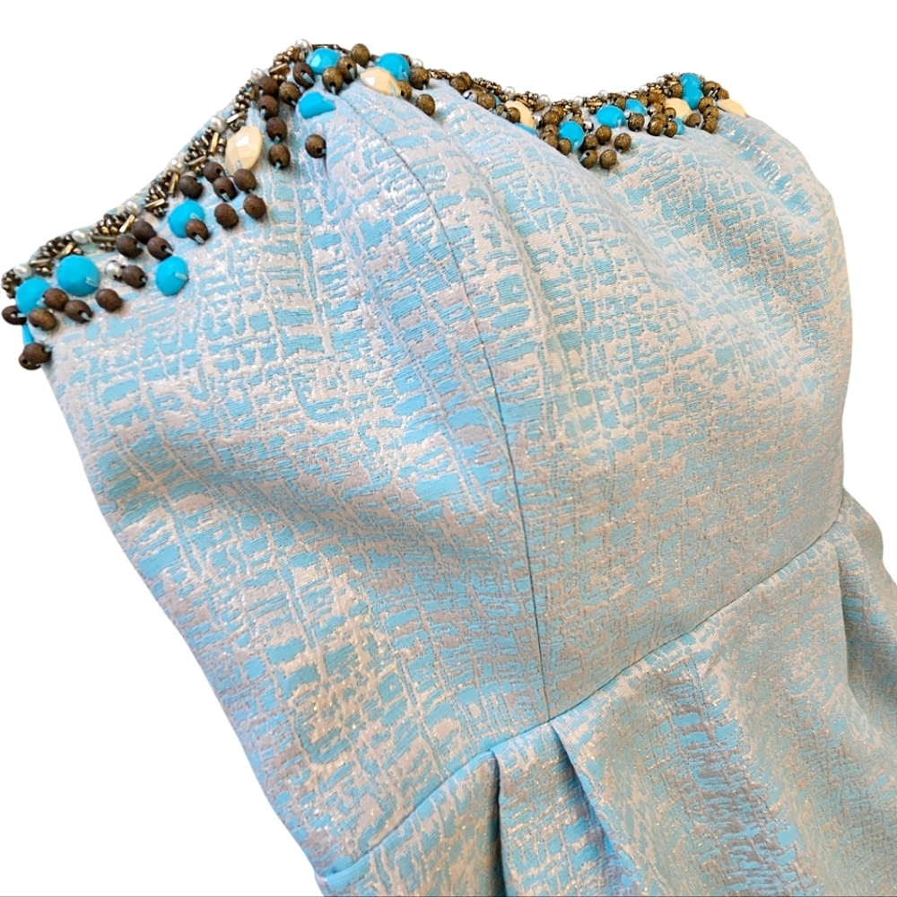 Lilly Pulitzer Raya Blue Icing Strapless Mint Aqua Beaded Sweetheart Dress - Picture 5 of 17